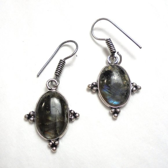 Earrings Labrodite handmade small oval dangle astro remedy - Picture 5 of 6
